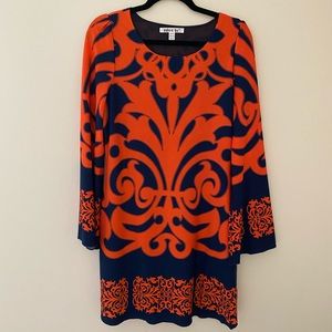 Navy and Orange Print Dress